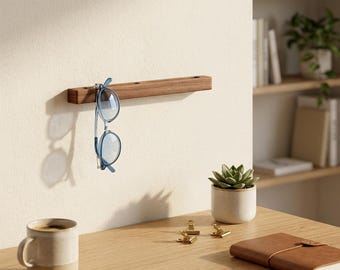 Oak Wood Eyeglass Holder Wall Mount, Minimalist Sunglasses Shelf, Eyewear Organizer Rack