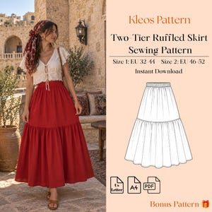 Two-Tier Ruffled Skirt Sewing Pattern | Elastic Waist Gathered Skirt PDF Pattern