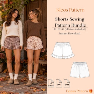 Shorts Sewing Pattern Bundle | Elastic Ruffle Shorts PDF Pattern | Womens Shorts Sewing Pattern | Digital Download