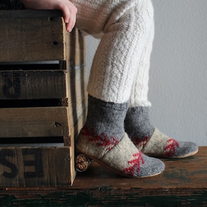 Children&#39;s Wool Slippers, Upcycled Wool Slipper, Kids Wool Slippers, Children&#39;s Slipper with Leather Sole, Eco Friendly Slippers for Kids