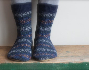 Men's Felted Wool Slippers, Cottage Socks with Leather Sole, Men's Slippers with leather sole, Mens wool Slippers, Men"s slippers
