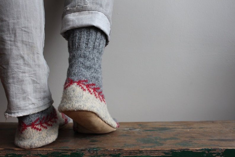Men's Wool Slippers with leather sole /Cottage Socks with Etsy