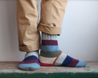Men's Felted Wool Slippers/Cottage Socks with Leather Sole