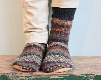 Children&#39;s Wool Slippers, Wool Slippers, Children&#39;s Slipper Socks, Boys  or Girls Wool Slipper with Leather Sole, Size 4