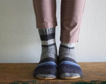 Men's Felted Wool Slippers/Cottage Socks with Leather Sole, Men's Slippers, Mens Wool Slipper, Handmade Wool Slipper
