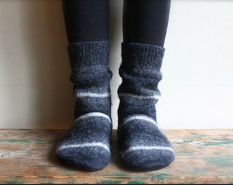 Men's Felted Wool Slippers/Cottage Socks with Leather Sole, Men's Slippers