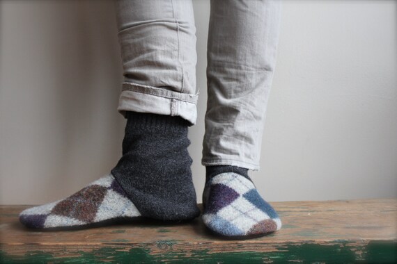 Men Cashmere Shoes Men Felted Wool Slippers Men Cottage Socks with Suede Leather Soles