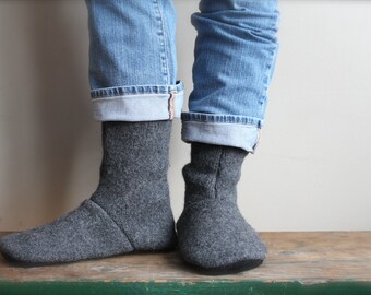Men's Felted Wool Slippers,Cottage Socks with Leather Sole, Men's Wool Slippers with leather sole, Mens Slippers, Mens House shoes
