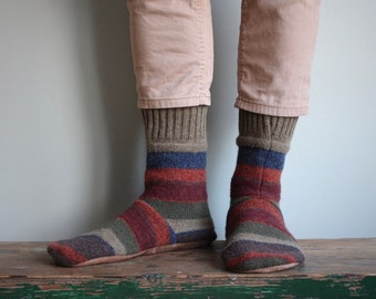 Men's Wool Slippers, Wool Slippers, Men's Slipper Socks, Men's Wool Slipper with Leather Sole, Men's Slippers