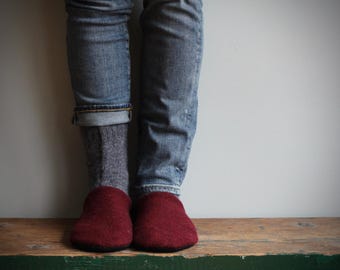 Men's Wool Slippers, Wool Slippers, Men's Slipper Socks, Men's Wool Slipper with Leather Sole, Men's Slippers