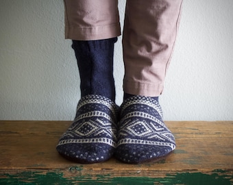Men's Felted Wool Slippers/Cottage Socks with Leather Sole, Men's Slippers, Mens Wool Slipper, Handmade Wool Slipper