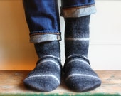 Men's  Felted Wool Slippers/Cottage Socks with Leather Sole, Men  8 or 9