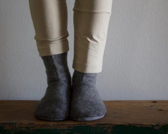 Men's Felted Wool Slippers/Cottage Socks with Leather Sole, Men's Slippers