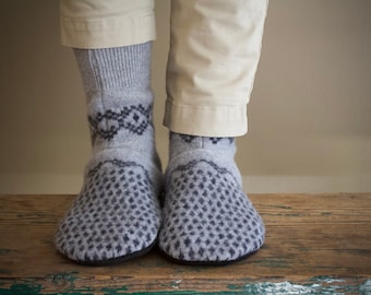Men's Wool Slippers, Wool Slippers, Men's Slipper Socks, Men's Wool Slipper with Leather Sole, Men's Slippers