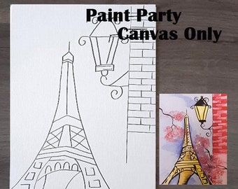 DIY Paint Party Eiffel Tower, Paris Canvas board ONLY, W/ VIDEO Tutorial, Sip and Paint Party, Pre-made Canvas, Outlined Canvas