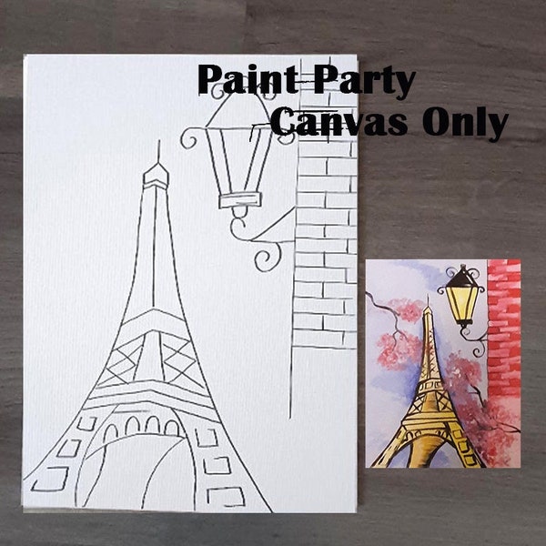 DIY Paint Party Eiffel Tower, Paris Canvas board ONLY, W/ VIDEO Tutorial, Sip and Paint Party, Pre-made Canvas, Outlined Canvas