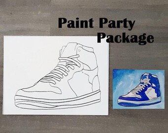 Sneaker Head, Sneakers Paint Party PACKAGE, Sip and Paint, Predrawn Canvas, Birthday, Girls Night Out, Paint and Sip,Canvas Art Party
