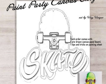 DIY Paint party, Skateboard Canvas board ONLY, Outline canvas, Pre Drawn, Paint Party, Pre-drawn Painting, Birthday, Kids Birthday