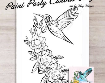 DIY Paint Party Hummingbird Canvas board ONLY, Outline Canvas, Pre Drawn, Sip and Paint, Paint Party, Pre-drawn Canvas, Canvas Outline