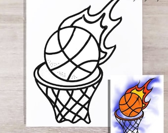 DIY Paint Party Basketball Hoop Outlined Canvas Panel ONLY, Sip and Paint, Paint Party, Pre-drawn Painting, Canvas outline, DIY painting