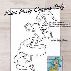 DIY Paint Party, Religious Cross with Ribbon Canvas board ONLY, canvas outline, Pre Drawn, Sip and Paint, Paint Party, Pre-drawn Painting