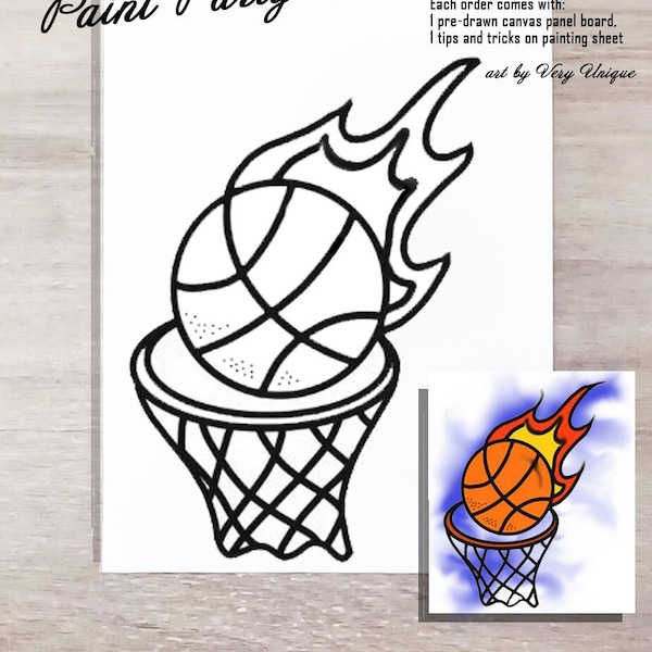 DIY Paint Party Basketball Hoop Outlined Canvas Panel ONLY, Sip and Paint, Paint Party, Pre-drawn Painting, Canvas outline, DIY painting