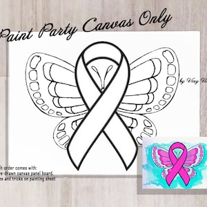 DIY Paint Party Breast Cancer Awareness Pink Canvas Panel ONLY, Paint Party, Sip and Paint, Predrawn Canvas, Outlined canvas, Pre drawn