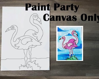 DIY Paint Party Pink Flamingo Canvas panel ONLY, Sip and Paint, Paint Party, Sip and Paint Party, Pre-drawn Painting, Birthday