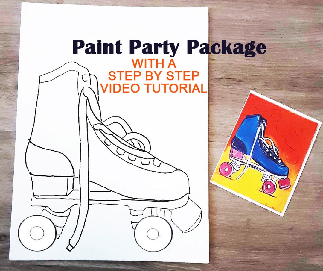 Roller Skate Paint Party PACKAGE Canvas W/ VIDEO TUTORIAL, Sip and