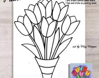 DIY Paint Party Tulips Bouquet Canvas Panel ONLY, Paint Party, Sip and Paint Party, Premade Painting, Paint and Sip
