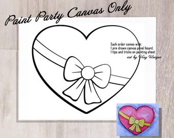 DIY Paint Party Couples Heart Love Valentines Bridal Canvas Panel ONLY, Sip and Paint, Paint Party, Pre drawn Painting, Outline Canvas