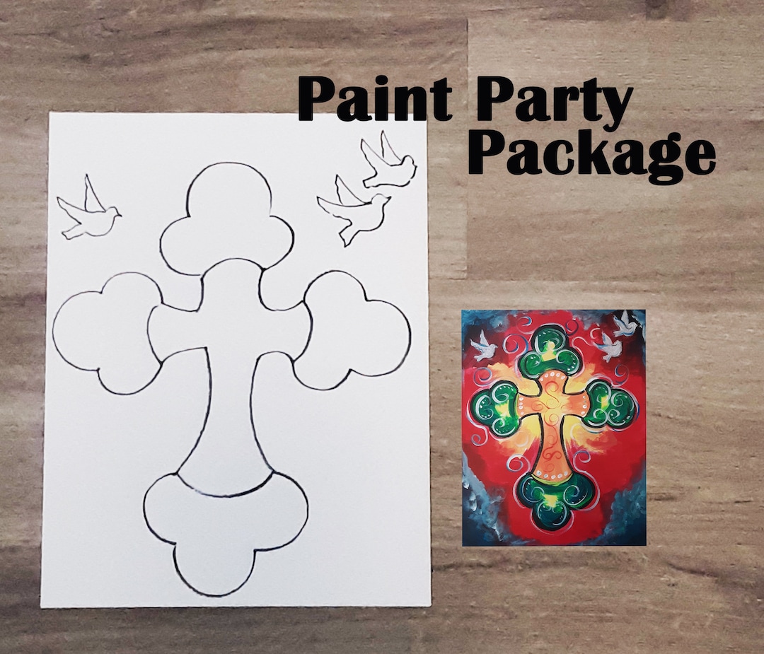 Religious Cross Paint Party PACKAGE, Sip and Paint, Premade Painting
