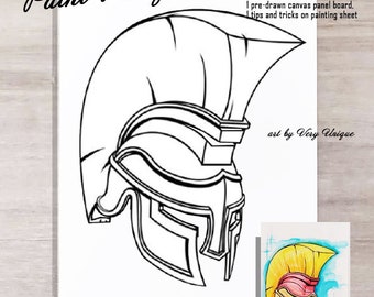 DIY Paint Party Trojan Helmet Canvas panel ONLY, Sip and Paint, Paint Party, Sip and Paint Party, Pre-drawn Canvas, Birthday,