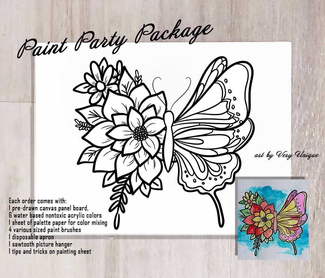 6 Pack Butterfly Flower Theme Pre Drawn Canvas To Paint, 8x10 Inches