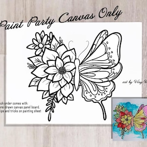 6 Pack Butterfly Flower Theme Pre Drawn Canvas To Paint, 8x10 Inches
