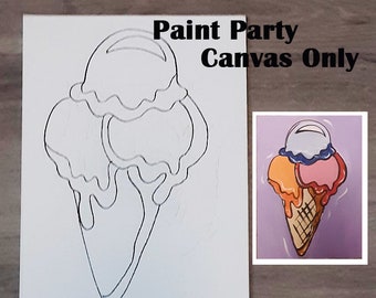 DIY Paint Party Ice Cream Cone Canvas Panel ONLY, Outline Canvas, Pre Drawn, Sip and Paint, Paint Party, Pre drawn Painting, Girls Birthday