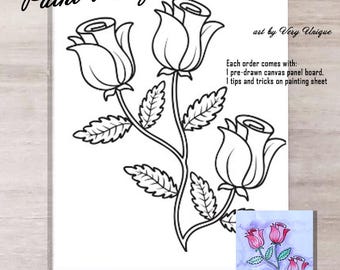 DIY Paint Party 3 Roses Love Valentines Canvas Panel ONLY, Sip and Paint, Paint Party, Pre drawn Painting, Outline Canvas