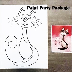Siamese Cat Paint Party PACKAGE Canvas, Sip and Paint Party, Pre-made Painting, Birthday, Girls Birthday, Outline drawing, Canvas Art Party