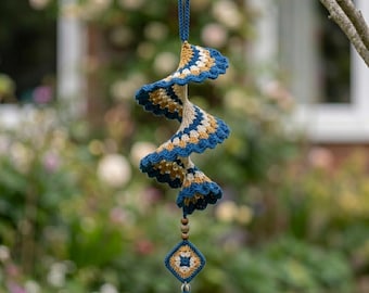 Patrón de molinillo de viento de ganchillo en PDF, patrón de decoración de jardín estilo bohemio, adorno colgante en espiral, proyecto de ganchillo para exteriores, descarga digital en PDF.