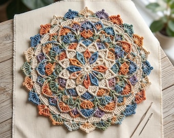 Mandala Häkelmuster PDF, Spitzendeckchen Häkelanleitung, Rundes Wand-Dekor-Design, Mandala Häkelanleitung PDF, Spitzendeckchen Häkelanleitung.