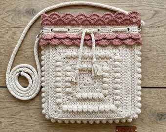 Crochet Drawstring Bag Pattern PDF, Textured Pocket Bag Crochet Pattern, Crossbody Purse Pattern, Digital Download.