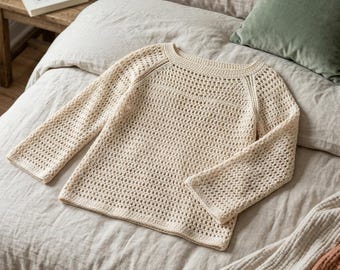 Häkeln Netz Pullover Muster PDF, Top Down Raglanpullover, Offenes Netz Pullover Muster, digitaler Download.