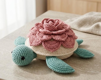 Amigurumi Schildkröte Häkelanleitung PDF, Schildkröte mit Blumenmuster, 3D Muschel Amigurumi, Instant Download.