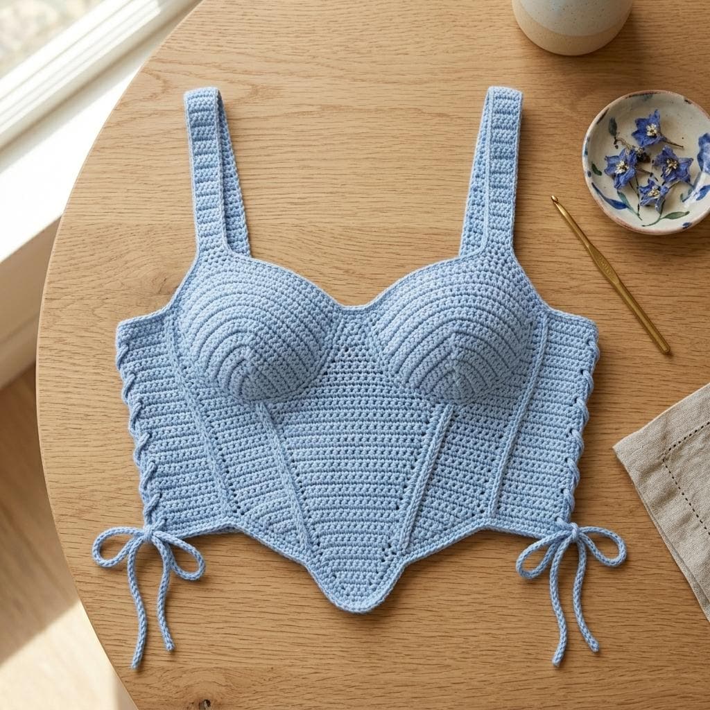 28 Crochet Corset Tops with Granny Squares, Bralettes, and Modesty Panels 17 Crochet Corset Top