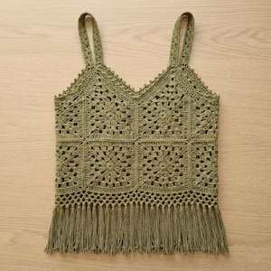 Boho Fringe Camisole Crochet Pattern PDF, Granny Square Tank Top Pattern, Summer Crochet Top Pattern, Digital Download.