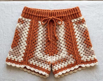 Oma Streifen Häkelshorts Muster PDF, Boho Oma Streifen Festival Sommer Shorts, Hohe Taille Häkelshorts Muster PDF.