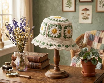 Patrón de gorro de sol de margaritas a crochet en PDF, patrón de gorro tipo cubo floral a crochet, patrón de gorro de verano, descarga instantánea, accesorio de crochet de verano.