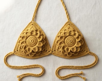 Häkelblume Bikini Top Muster PDF, Floral Bralette Häkelanleitung, Sommer Beachwear DIY Muster, Instant Download.