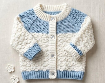 Crochet Baby Cardigan Pattern PDF, Snowdrop Cardigan Crochet Pattern, Top Down Baby Sweater, 0-3 Months Instant Download.
