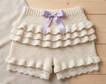 Crochet Ruffle Shorts Pattern PDF, Women's Summer Shorts Pattern, Beginner Friendly, XS XXL Digital Download.
